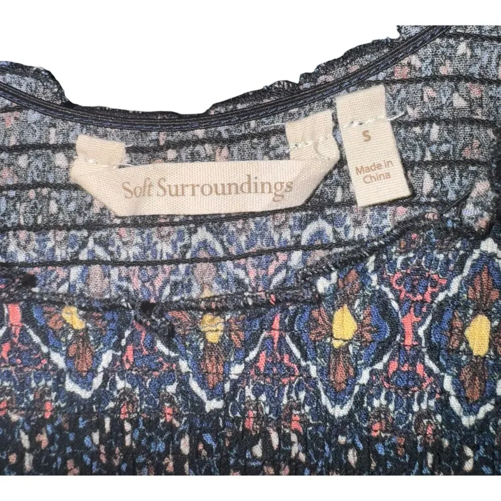 Soft Surroundings Smocked Marcelo Boho Dress Sm Midi Hippie Fairy Floral Cottage